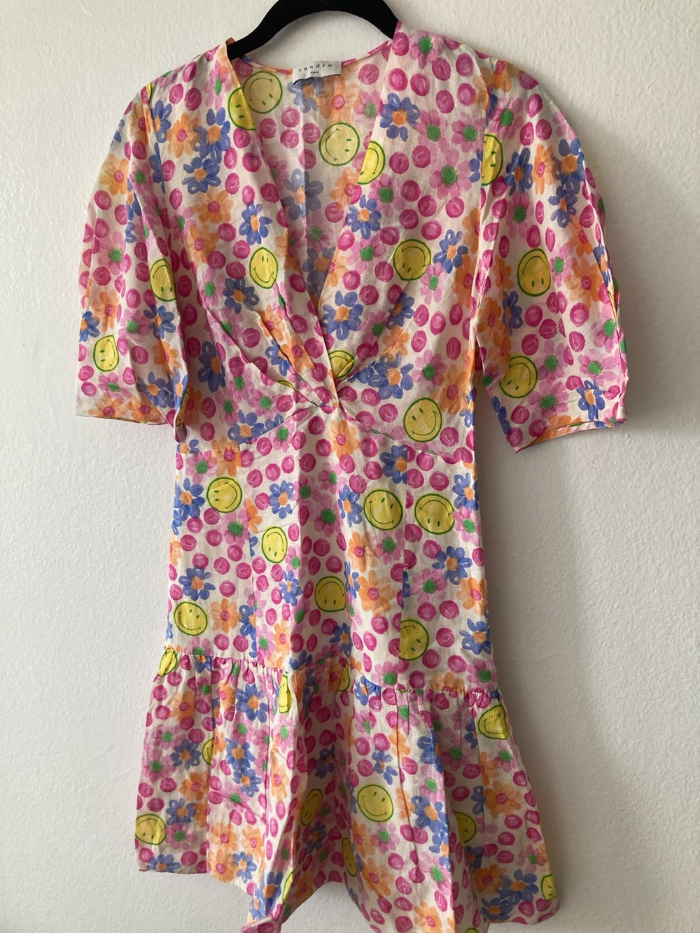 Sandro Pink Floral Smiley Print Dress - Picture 3 of 8